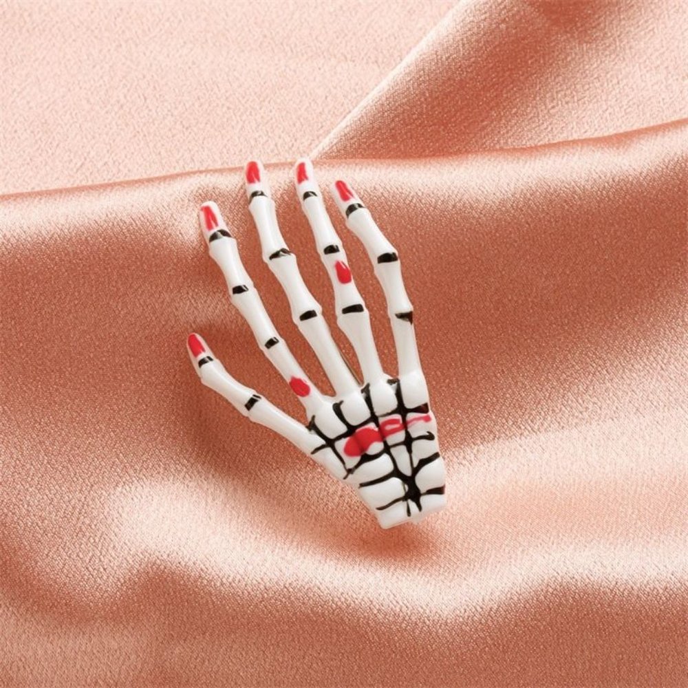 Skeleton hand hairpin white red